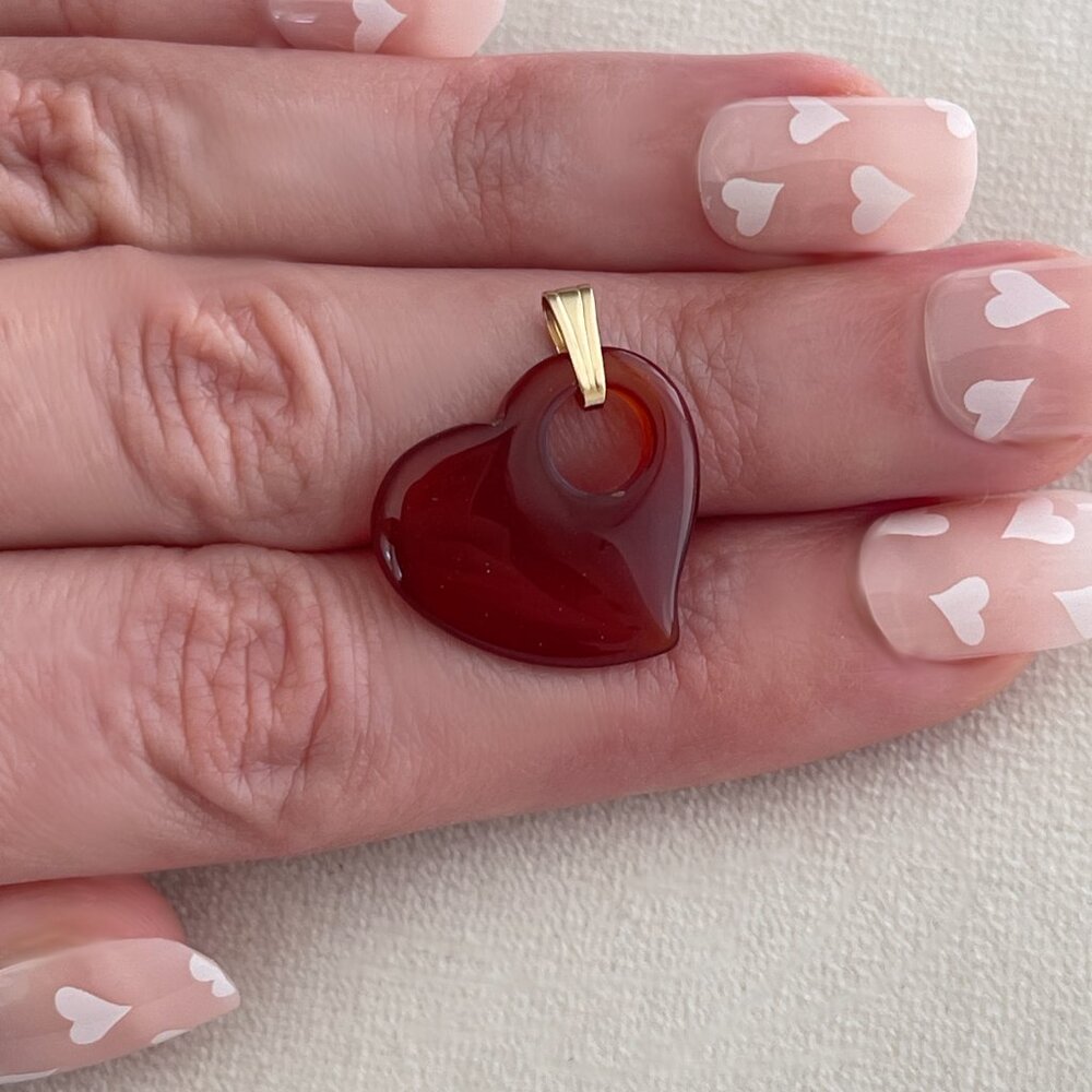 Vintage Solid 14K Yellow Gold Puffy Carnelian Floating Heart Style Charm Pendant - Picture 2 of 10